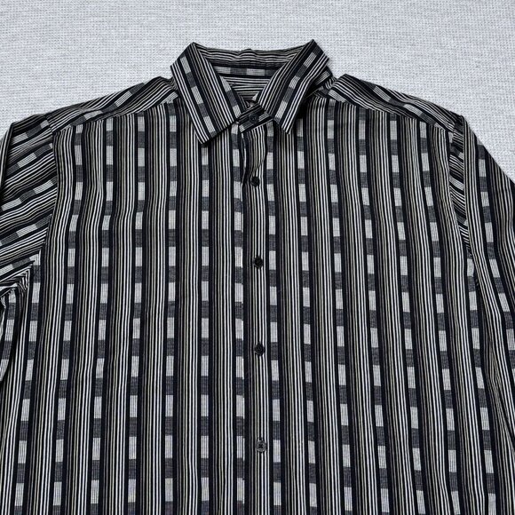 Metro Concepts Mens Black Geometric Stripe Button Up Shirt Long Sleeve Sz Large - Picture 3 of 11